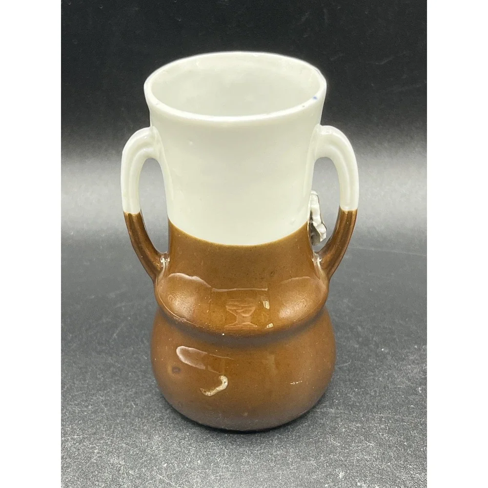 Vtg Porcelain Vase Brown & White with Flowers 3.5